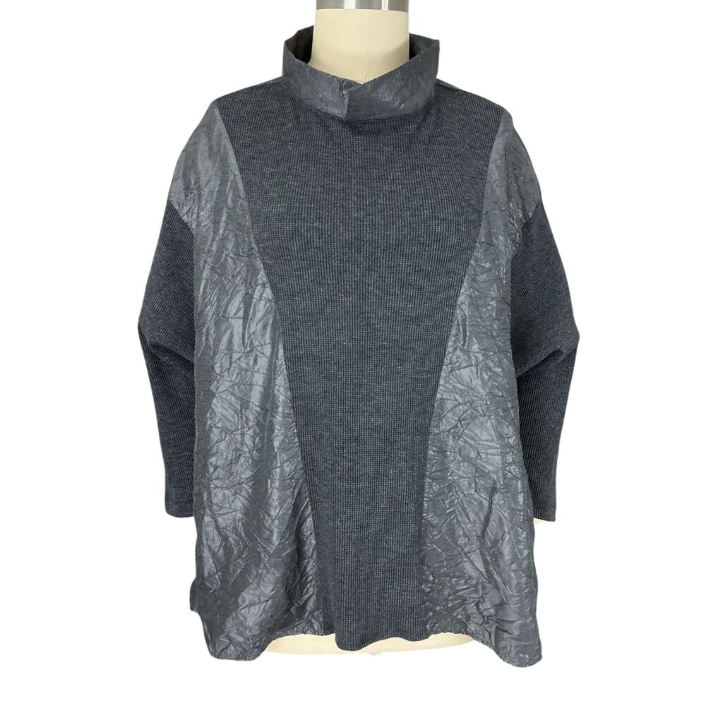 Kedem Sasson Tunic Top Size 3 US 20-22 Mixed Media Waffle Knit Crinkle Hi-Low